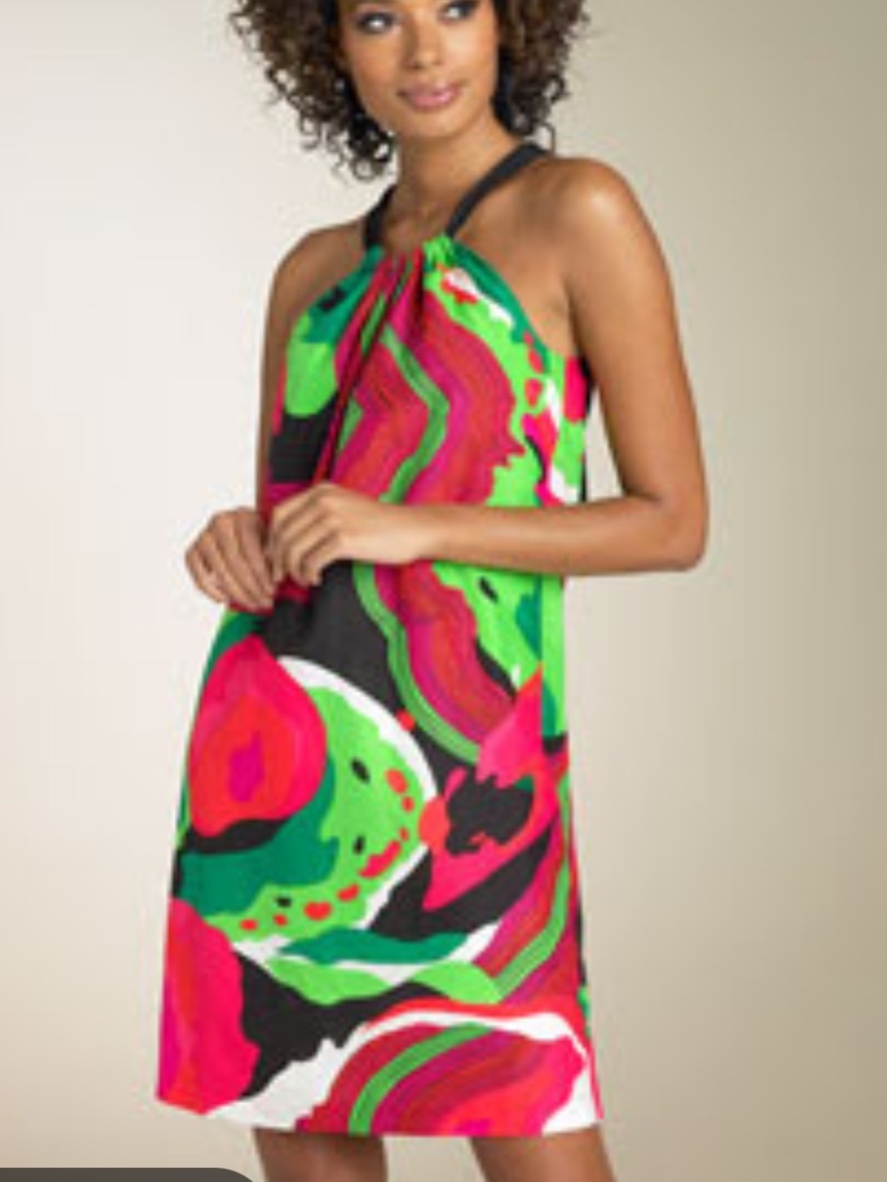 Julie Brown printed halter mini dress vibrant silk /cotton abstract pattern 10